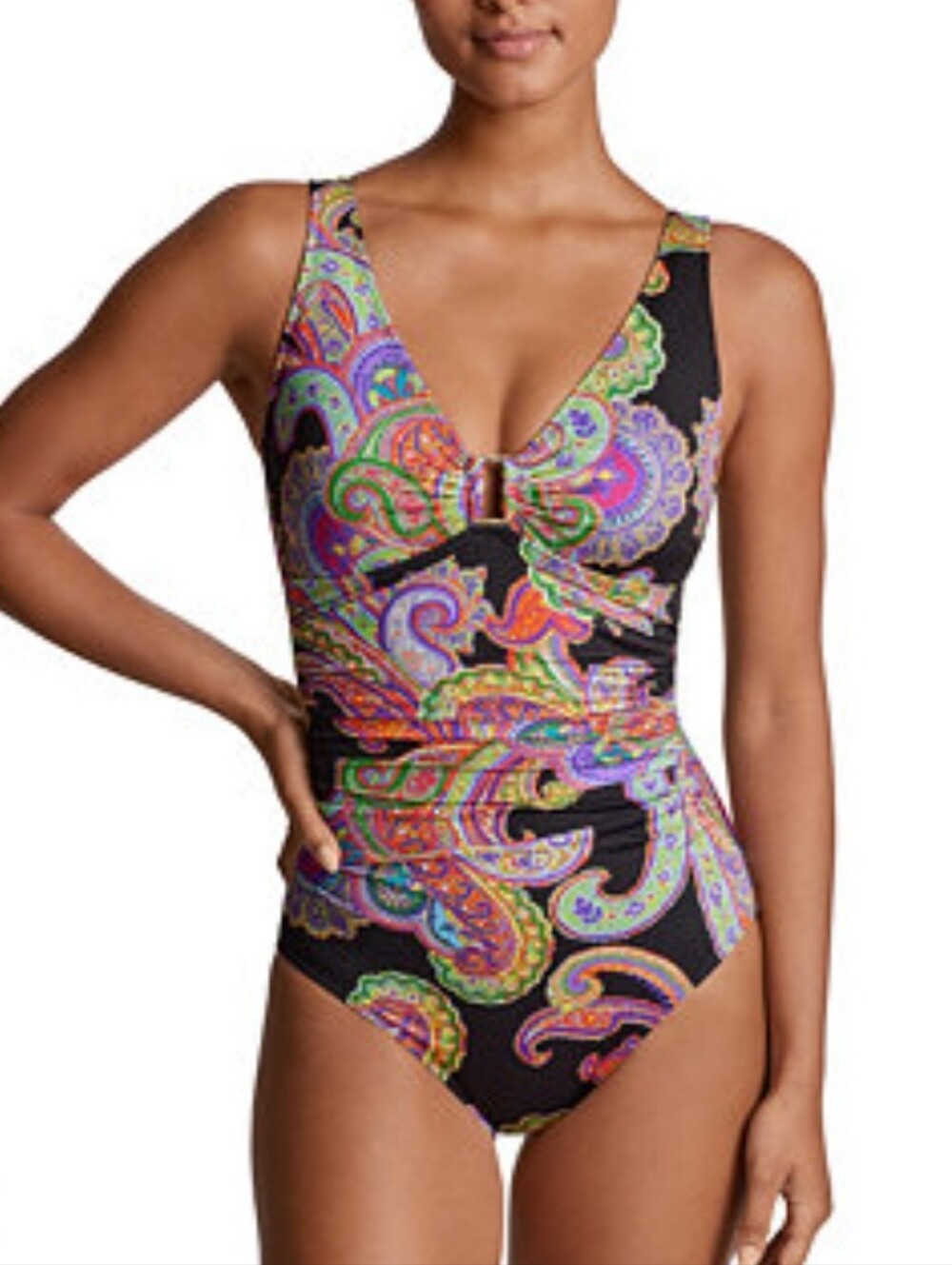 Ralph Lauren Paisley-Print Ruched One-Piece Swimsuit Sz 16 NWT Retail $155